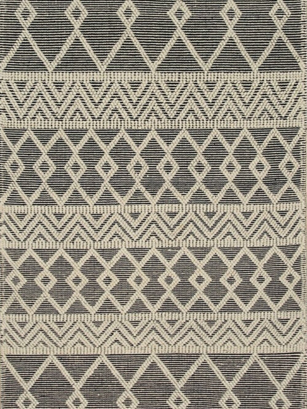 Black Kilim Wool Area Rug 5' x 8' Handwoven Modern Geometric